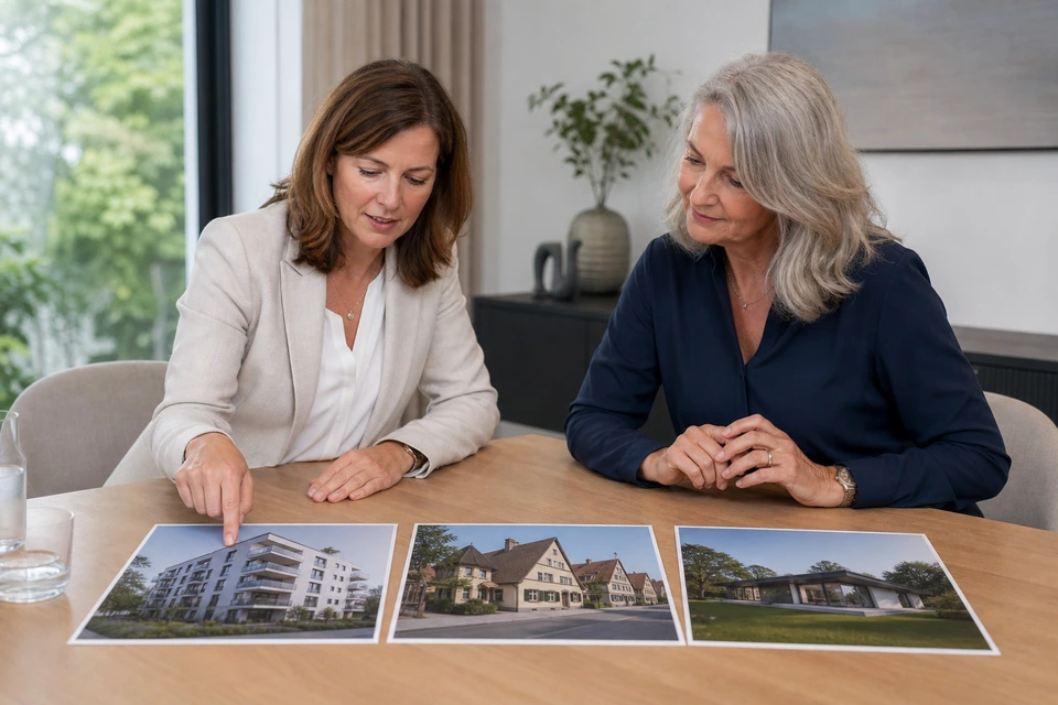 Symbolischer Austausch über unterschiedliche Immobilien in Bayern