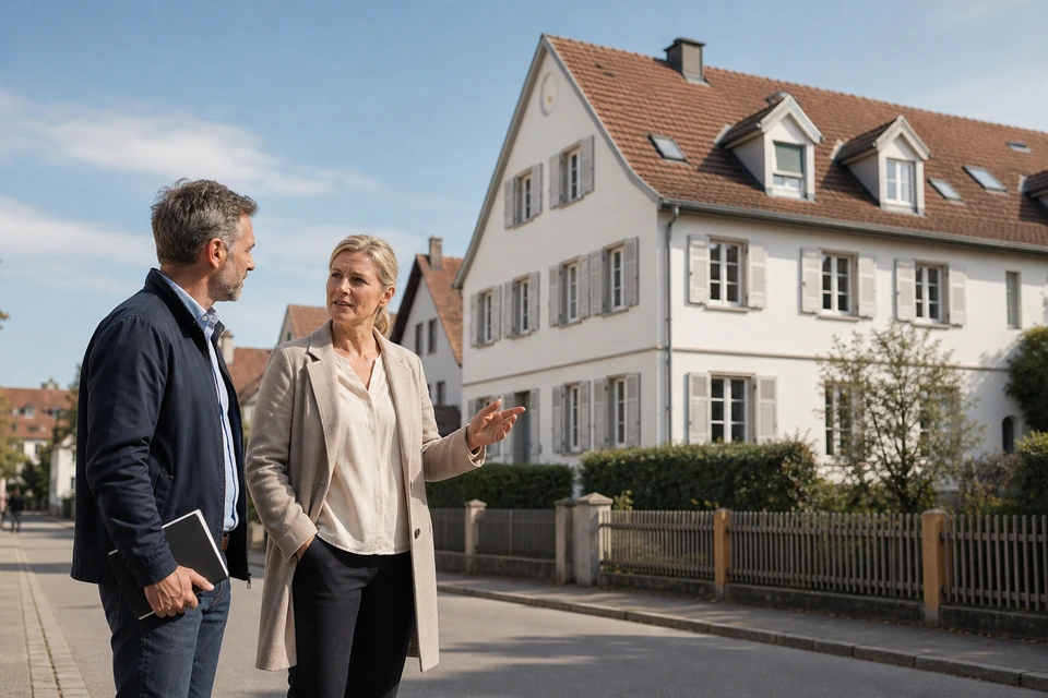 Symbolisches Immobiliengespräch in einer bayerischen Kleinstadt